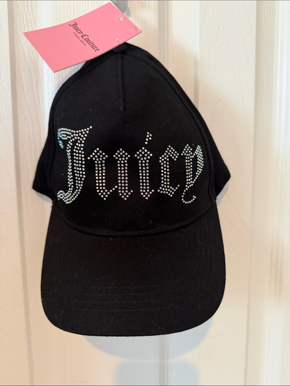 Juicy Couture Black Cap with Iridescent Rhinestone 'Juicy' Logo